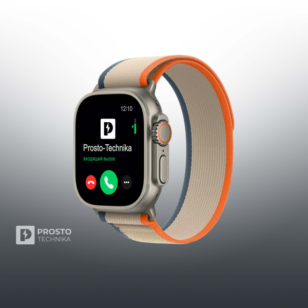 Часы Apple Watch Ultra 2, 49 мм, титан светлого цвета, ремешок Trail цвета «оранжевый/бежевый» (2023) Size S/M